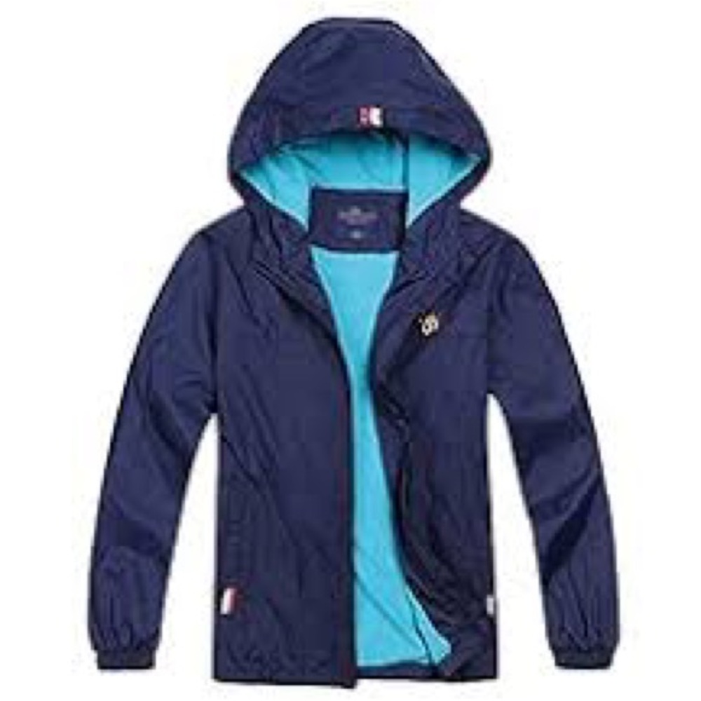 Jingle Bongala 160/12-14 Navy Blue Hooded Zipper Lightweight Breathable Raincoat